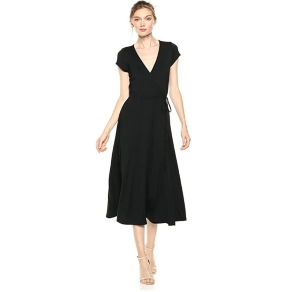 Rachel Pally Frankie Black Modal Jersey Short Sleeve True Wrap Midi Dress